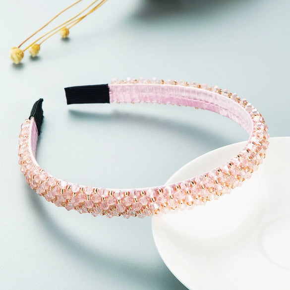 Women Crystal Handmade Beaded Hairband Thin Edge Fashion Simple Pressed Hair Accessory
