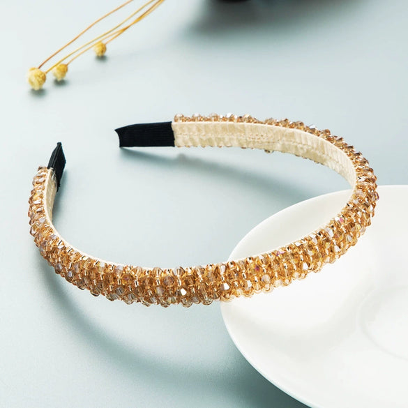 Women Crystal Handmade Beaded Hairband Thin Edge Fashion Simple Pressed Hair Accessory