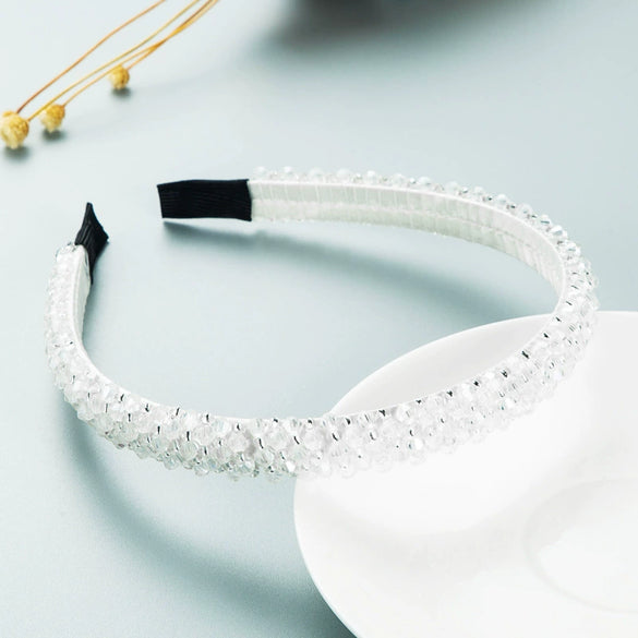 Women Crystal Handmade Beaded Hairband Thin Edge Fashion Simple Pressed Hair Accessory