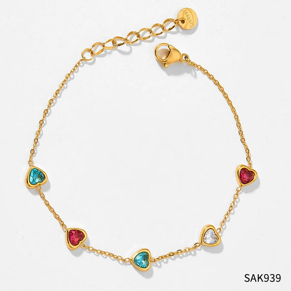 Women Cute Mini Love Heart Zircon Temperament Bracelet Stainless Steel Jewelry Electroplating