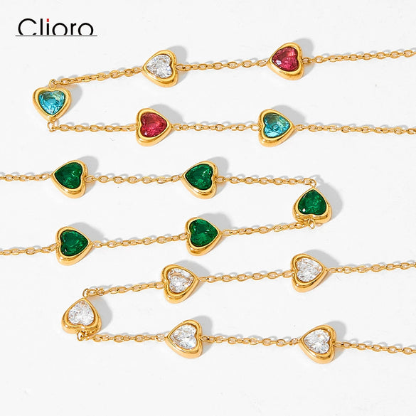 Women Cute Mini Love Heart Zircon Temperament Bracelet Stainless Steel Jewelry Electroplating