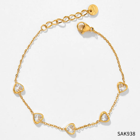 Women Cute Mini Love Heart Zircon Temperament Bracelet Stainless Steel Jewelry Electroplating