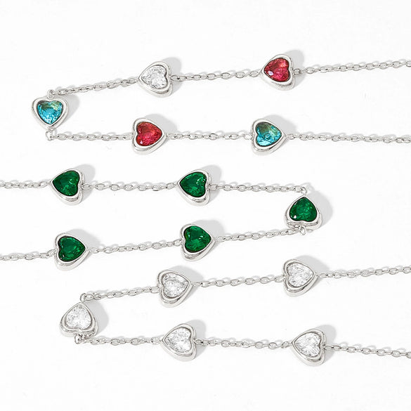 Women Cute Mini Love Heart Zircon Temperament Bracelet Stainless Steel Jewelry Electroplating