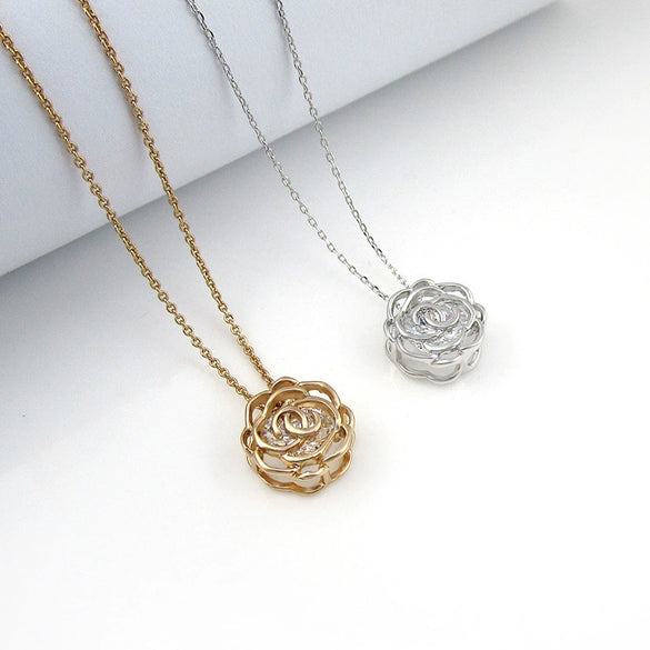 Women Earrings Alloy Gold Inlaid Camellia Hollow Style