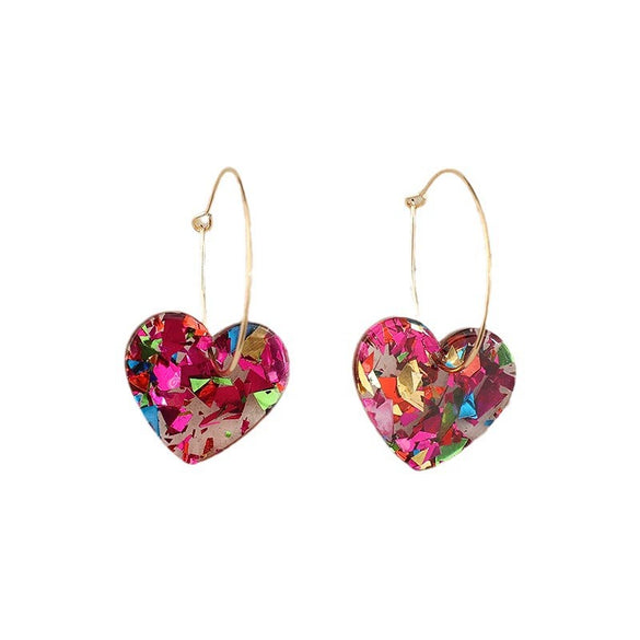 Women Earrings Plastic Resin Heartshaped Sequins Printing Valentine's Day Series