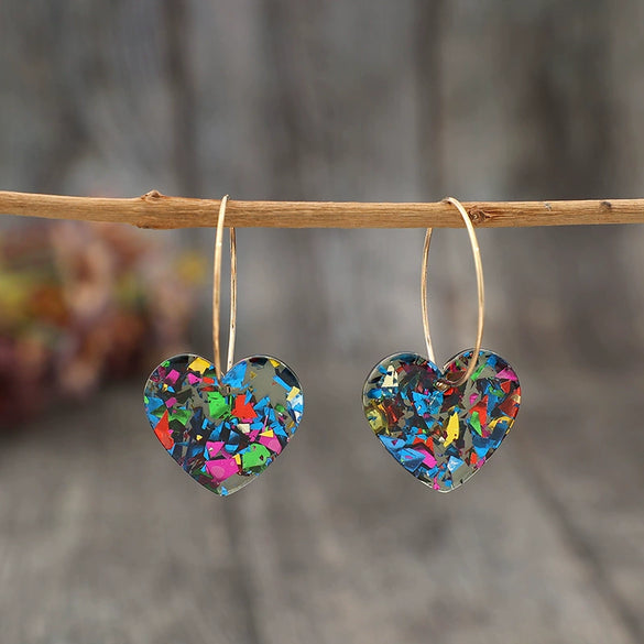 Women Earrings Plastic Resin Heartshaped Sequins Printing Valentine's Day Series