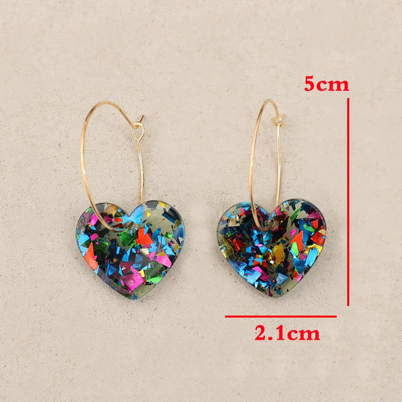 Women Earrings Plastic Resin Heartshaped Sequins Printing Valentine's Day Series