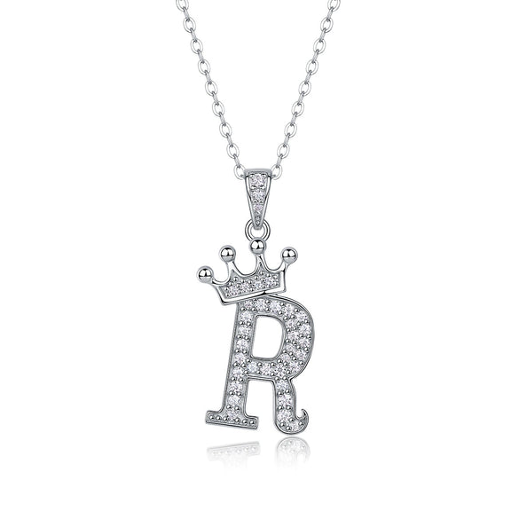 Women Fashion English Alphabet 925 Silver Necklace With Moissanite Inlay And Cross Chain