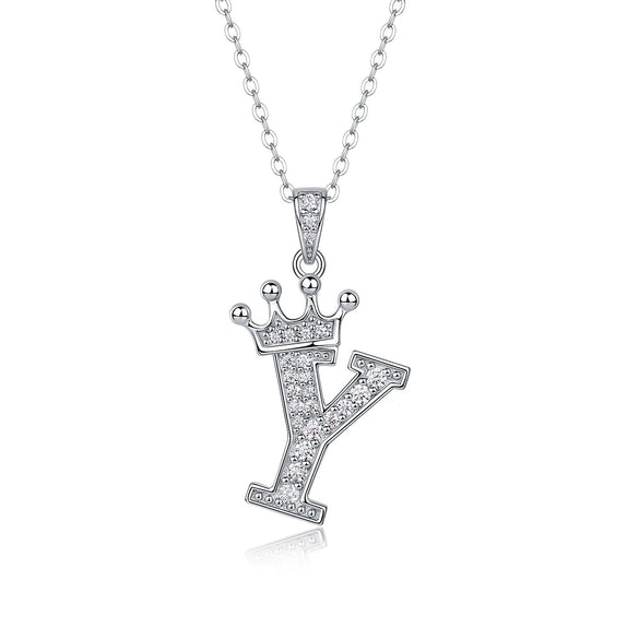 Women Fashion English Alphabet 925 Silver Necklace With Moissanite Inlay And Cross Chain