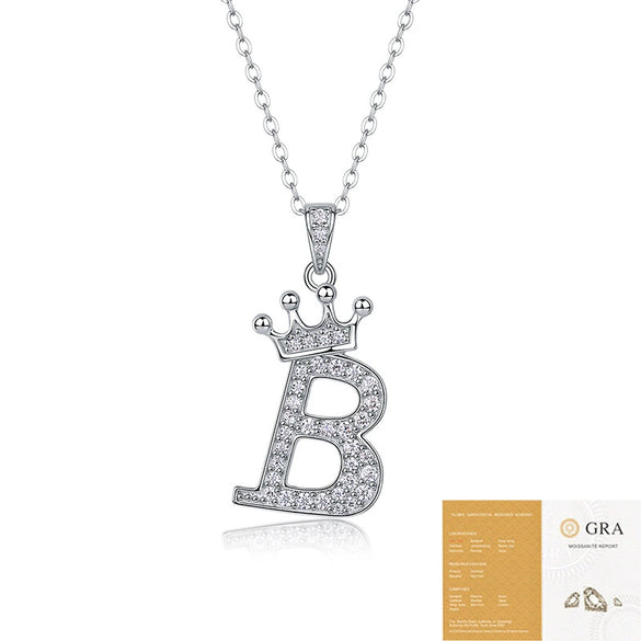 Women Fashion English Alphabet 925 Silver Necklace With Moissanite Inlay And Cross Chain