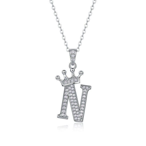 Women Fashion English Alphabet 925 Silver Necklace With Moissanite Inlay And Cross Chain