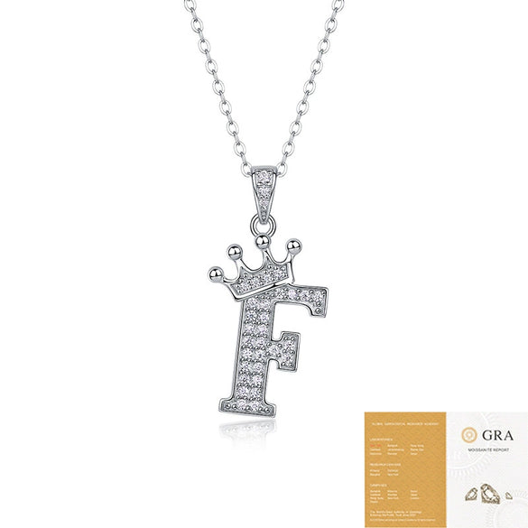 Women Fashion English Alphabet 925 Silver Necklace With Moissanite Inlay And Cross Chain