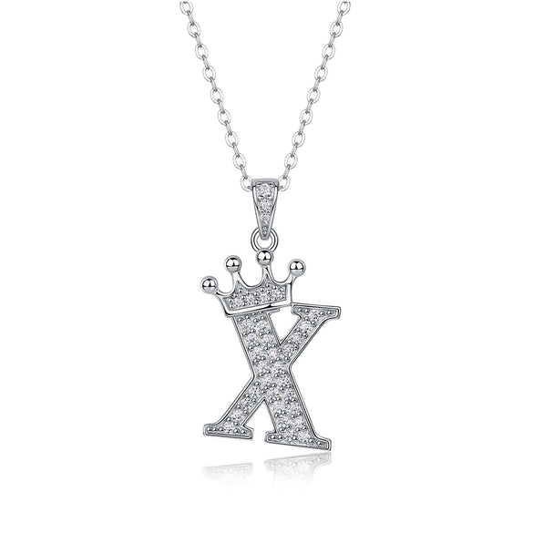 Women Fashion English Alphabet 925 Silver Necklace With Moissanite Inlay And Cross Chain