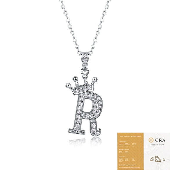 Women Fashion English Alphabet 925 Silver Necklace With Moissanite Inlay And Cross Chain