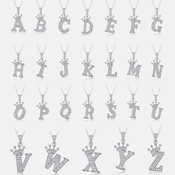 Women Fashion English Alphabet 925 Silver Necklace With Moissanite Inlay And Cross Chain