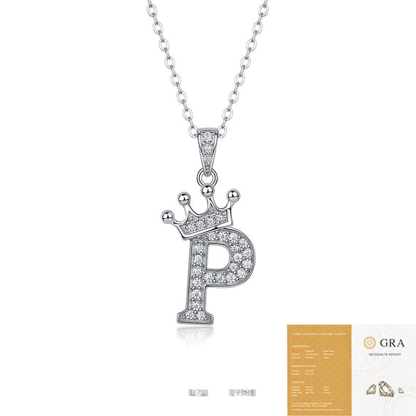 Women Fashion English Alphabet 925 Silver Necklace With Moissanite Inlay And Cross Chain