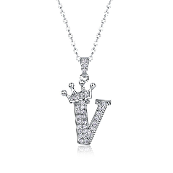 Women Fashion English Alphabet 925 Silver Necklace With Moissanite Inlay And Cross Chain