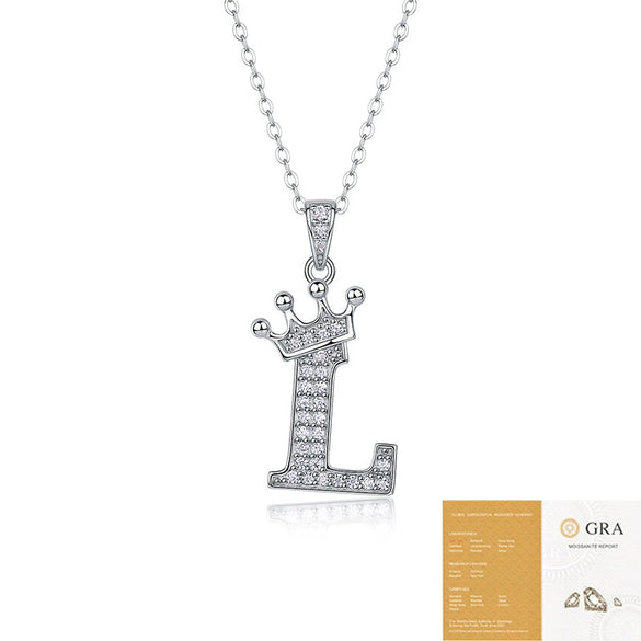 Women Fashion English Alphabet 925 Silver Necklace With Moissanite Inlay And Cross Chain