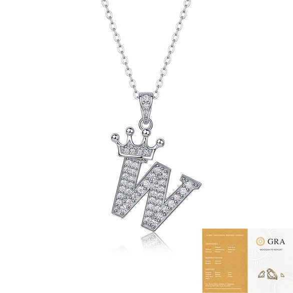 Women Fashion English Alphabet 925 Silver Necklace With Moissanite Inlay And Cross Chain