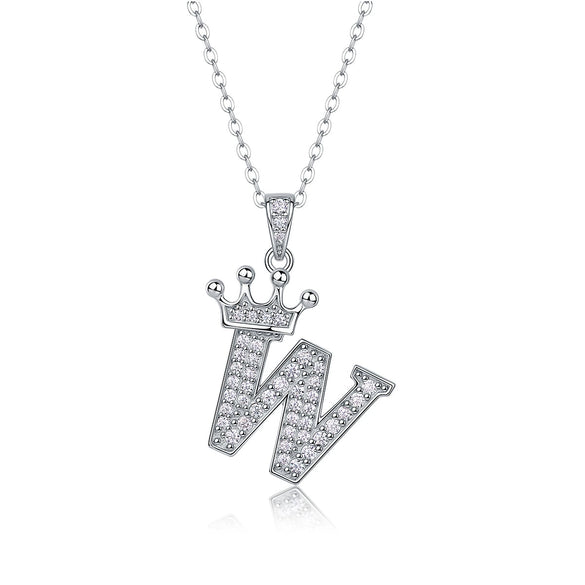 Women Fashion English Alphabet 925 Silver Necklace With Moissanite Inlay And Cross Chain