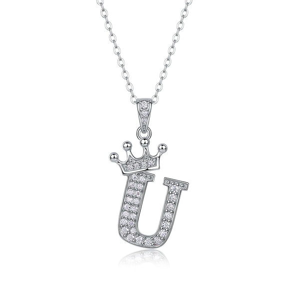 Women Fashion English Alphabet 925 Silver Necklace With Moissanite Inlay And Cross Chain