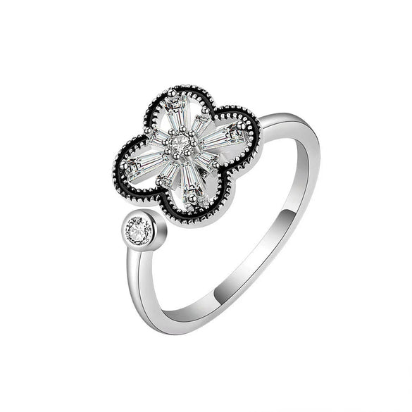 Women Fashion Fourleaf Clover Rotatable Ring Copper