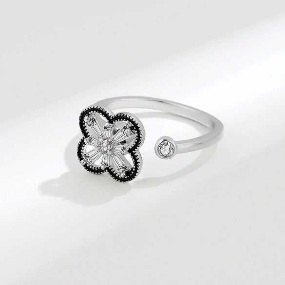 Women Fashion Fourleaf Clover Rotatable Ring Copper