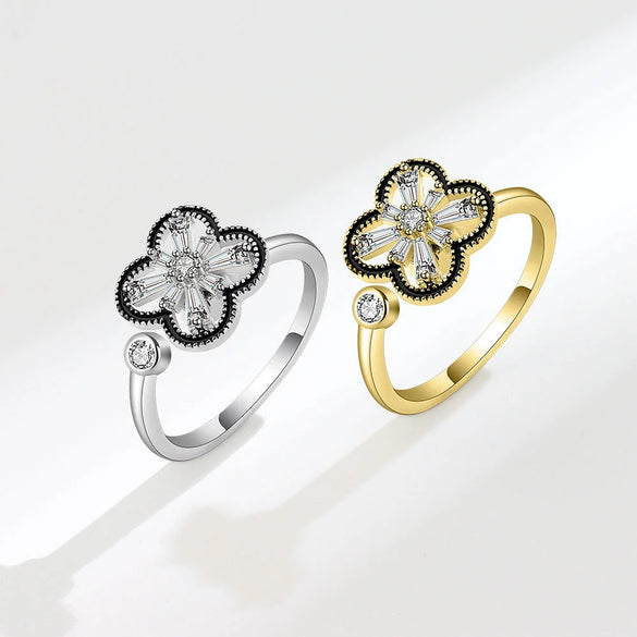 Women Fashion Fourleaf Clover Rotatable Ring Copper