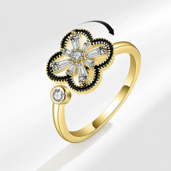 Women Fashion Fourleaf Clover Rotatable Ring Copper