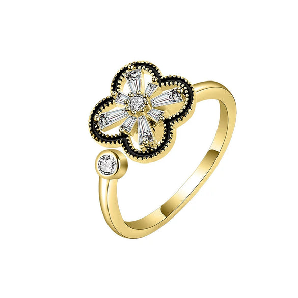 Women Fashion Fourleaf Clover Rotatable Ring Copper