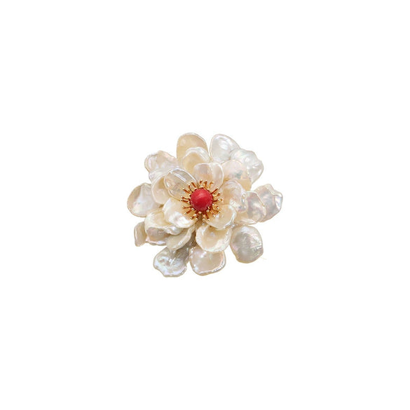 Women Fashion Freshwater Pearl Handmade Baroque Flower Brooch With Electroplating