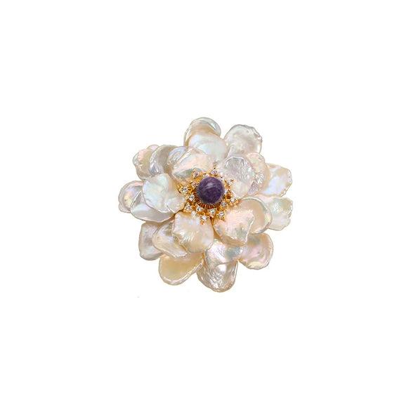 Women Fashion Freshwater Pearl Handmade Baroque Flower Brooch With Electroplating