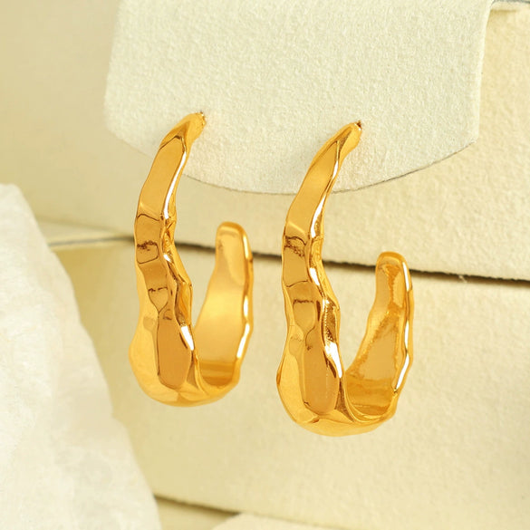 Women Fashion Geometric Pleated Lava Design 316L Stainless Steel Earrings With Electroplating