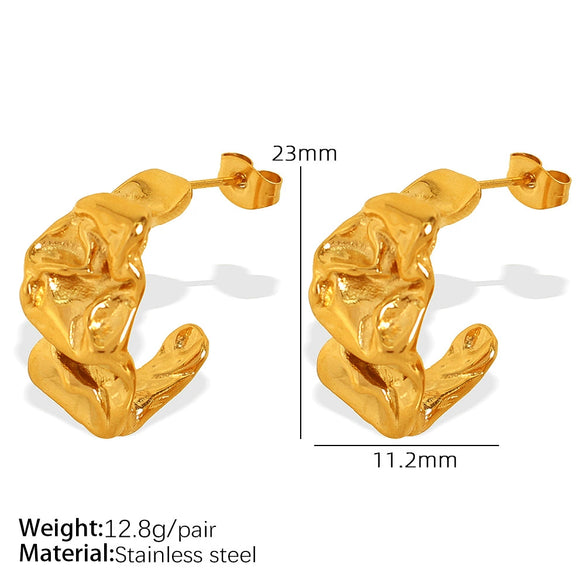Women Fashion Geometric Pleated Lava Design 316L Stainless Steel Earrings With Electroplating