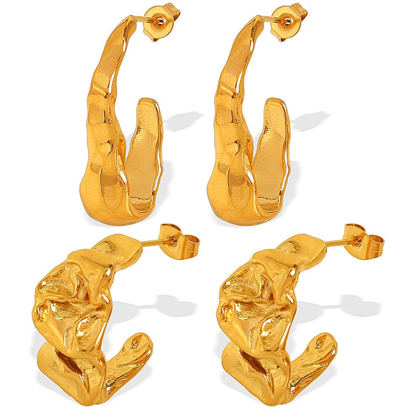 Women Fashion Geometric Pleated Lava Design 316L Stainless Steel Earrings With Electroplating