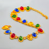 Women Fashion Retro Exaggerated Colorful Oval Alloy Resin Necklace With Geometric Style And Snake Bone Chain