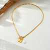 Women Fashion Simple Creative Stainless Steel Butterfly Drop Shape Pendant Necklace With Asymmetric Cross Chain And Electroplating Design