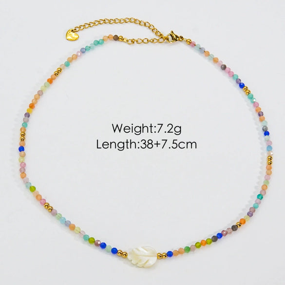 Women Handmade Natural Pearl Natural Stone Huangbei Crystal Stainless Steel Geometric Style Necklace With Electroplating