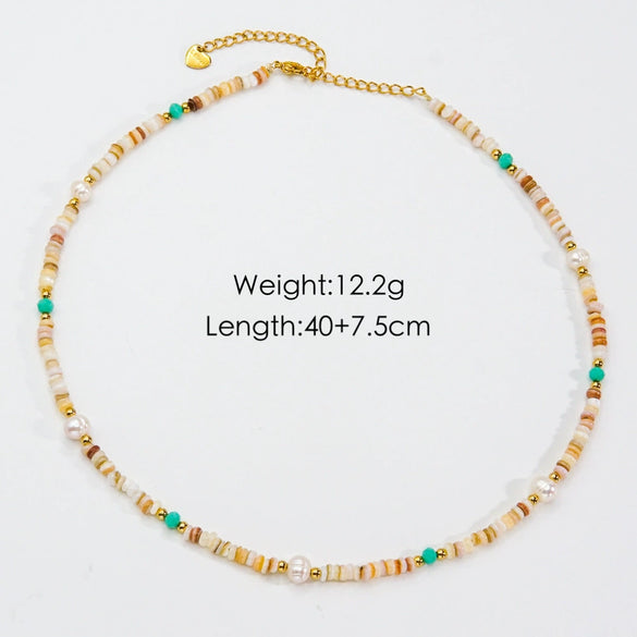 Women Handmade Natural Pearl Natural Stone Huangbei Crystal Stainless Steel Geometric Style Necklace With Electroplating