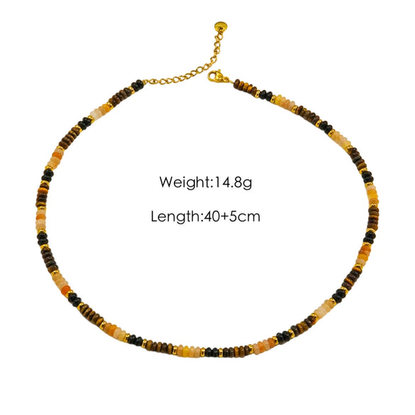 Women Handmade Natural Pearl Natural Stone Huangbei Crystal Stainless Steel Geometric Style Necklace With Electroplating