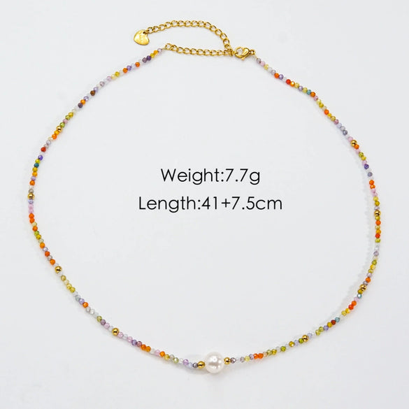 Women Handmade Natural Pearl Natural Stone Huangbei Crystal Stainless Steel Geometric Style Necklace With Electroplating