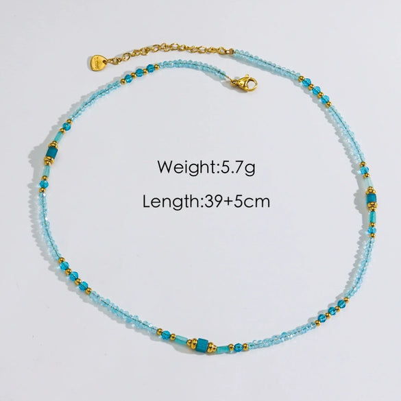 Women Handmade Natural Pearl Natural Stone Huangbei Crystal Stainless Steel Geometric Style Necklace With Electroplating