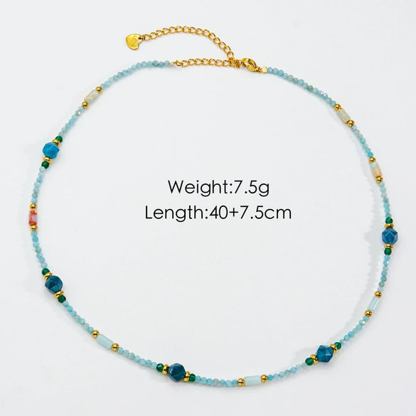 Women Handmade Natural Pearl Natural Stone Huangbei Crystal Stainless Steel Geometric Style Necklace With Electroplating