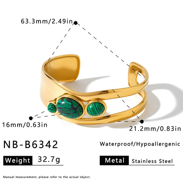 Women Heart Shaped Geometric Stainless Steel Bracelet With 18K Vacuum Plating White Shell Rhinestone And Natural Stone Inlay
