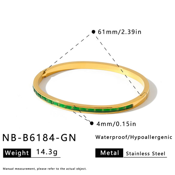 Women Heart Shaped Geometric Stainless Steel Bracelet With 18K Vacuum Plating White Shell Rhinestone And Natural Stone Inlay