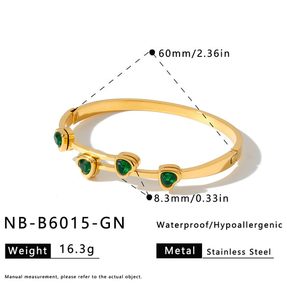 Women Heart Shaped Geometric Stainless Steel Bracelet With 18K Vacuum Plating White Shell Rhinestone And Natural Stone Inlay
