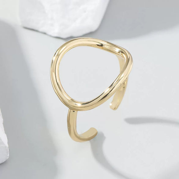 Women Jewelry Brass Goldplated Geometric Circle Inlay Zircon Open Ring