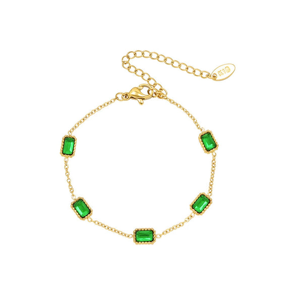 Women Jewelry Niche Style 316L Stainless Steel Inlaid Emerald Zircon Geometric Square Plated 18K Gold