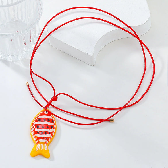 Women Jewelry Tropical Fish Clown Fish Pendant Necklace Earrings Set Plastic Resin Alloy Handmade Snake Bone Chain Animals Zodiac Style