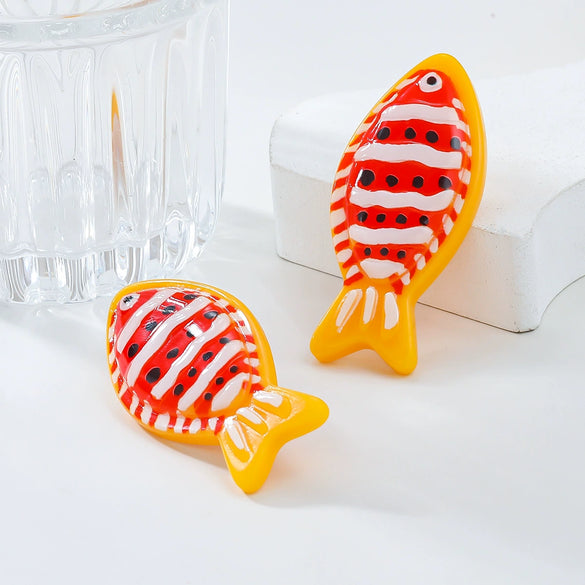 Women Jewelry Tropical Fish Clown Fish Pendant Necklace Earrings Set Plastic Resin Alloy Handmade Snake Bone Chain Animals Zodiac Style